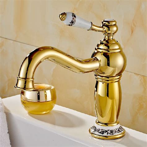 A centerset faucet has a traditional look, consisting of a single mechanism with a spout in the center and handles for hot and cold water on either side. Fashion Gold plate Bath Vessel Sink Faucet Ceramic Single ...