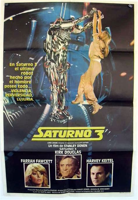 In a futuristic setting, two research scientists kirk douglas and farah fawcett are set up in an orbiting space station. "SATURNO 3" MOVIE POSTER - "SATURN 3" MOVIE POSTER