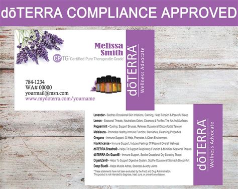 Doterra Business Cards Compliance Approved Essential Oil