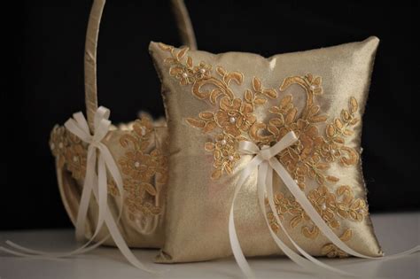 Gold Ring Cushion Gold Ring Bearer Pillow Lace Ring Pillow Etsy