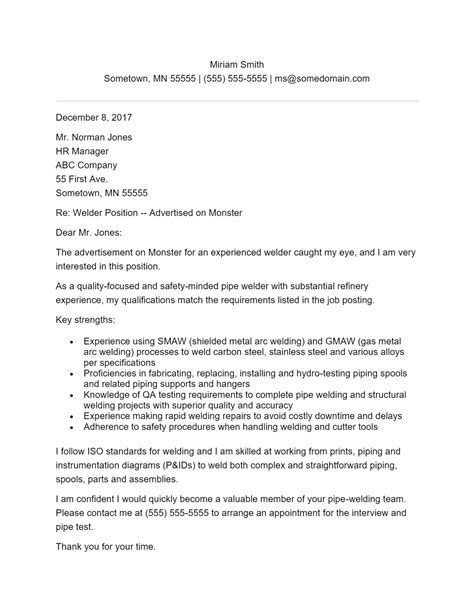 Free Welder Cover Letter Template And Example On