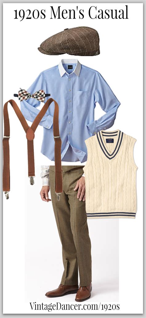 Western fashion in the 1920s underwent a modernization. Casual men's 1920s look can be worn with or without a ...