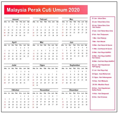 Berikut dikongsikan tarikh cuti umum dan cuti sekolah seluruh malaysia bagi tahun 2021. Perak Cuti Umum Kalendar 2020 ️