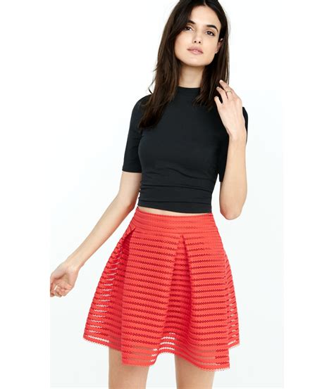 Lyst Express Red Mesh High Waisted Full Pleated Skirt In Red