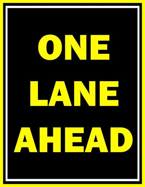 Printable One Lane Ahead Sign Free Download
