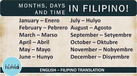 Months Days And Time In Filipino English Tagalog Translation Youtube