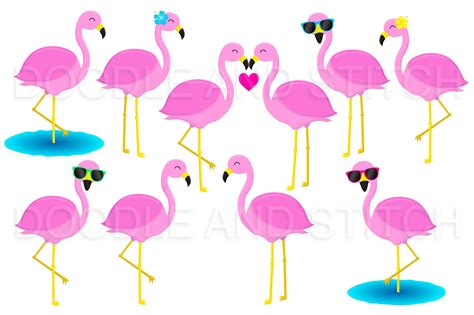 Flamingo Clip Art Set Funky Flamingo Clipart Illustrations Etsy