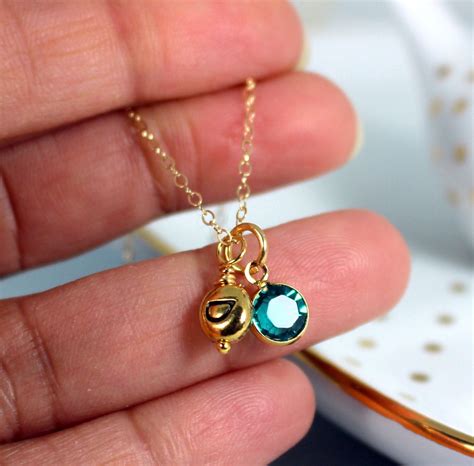 Gold Personalized Initial Birthstone Necklace 14k Gold Filled