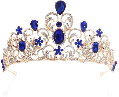 Coronas De Princesas Coronas De Cristal Azul Oro Novia Tiara Reina