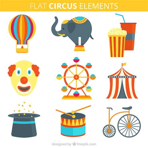Free Vector Circus Elements Set In Flat Style