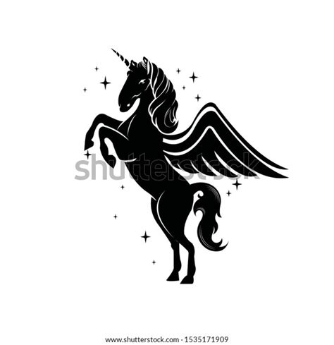 Illustration Winged Silhouette Unicorns Template Background Stock