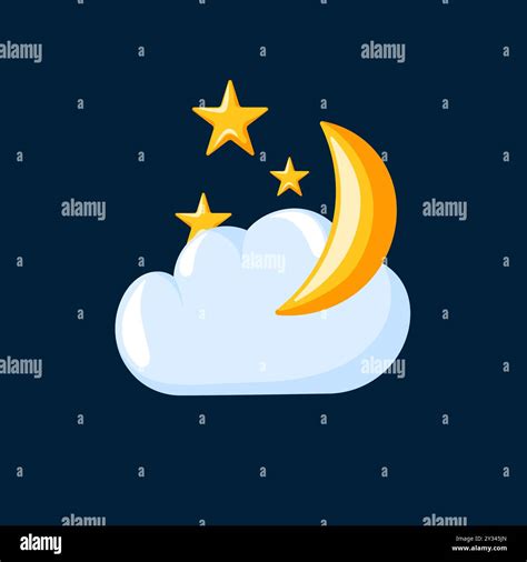 Night weather icon with cloud, crescent moon and shining stars in