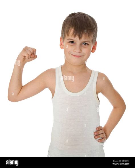 Boy Showing His Muscle Stock Photo Alamy