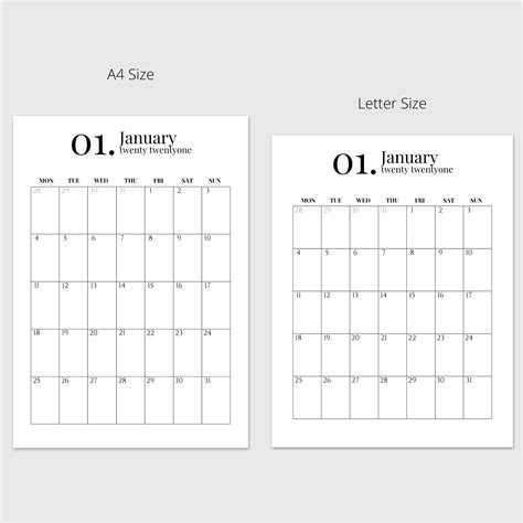 2021 Calendar Printable A4 Letter Printable Planner Etsy