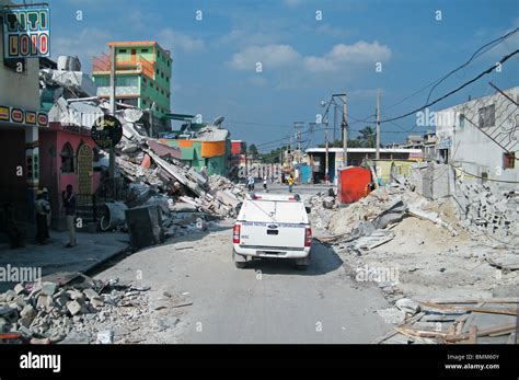 Earthquake Damaged Buildings Port Au Prince Haiti Hi Res Stock