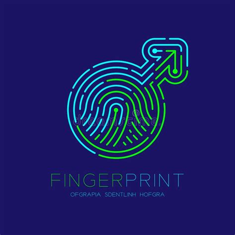 Men Sign Pictogram Pattern Fingerprint Scan Logo Icon Dash Line Male