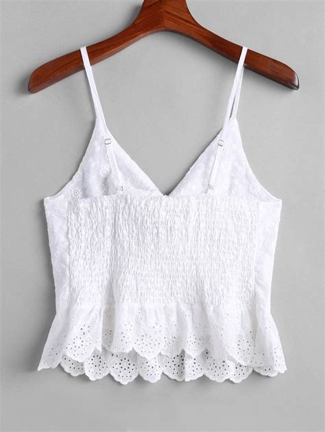 Broderie Anglaise Knotted Smocked Flounce Cami Top White Aff