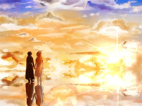 Sword Art Online Kirigaya Kazuto Yuuki Asuna Sunset Anime