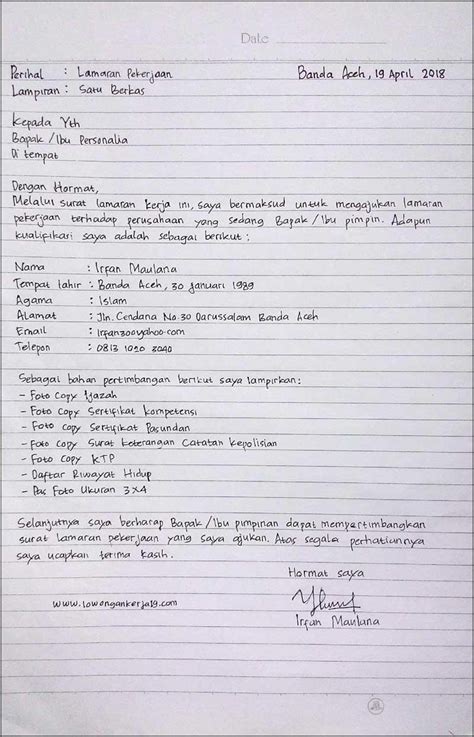 Contoh Surat Lamaran Yang Baik Dan Benar Imagesee