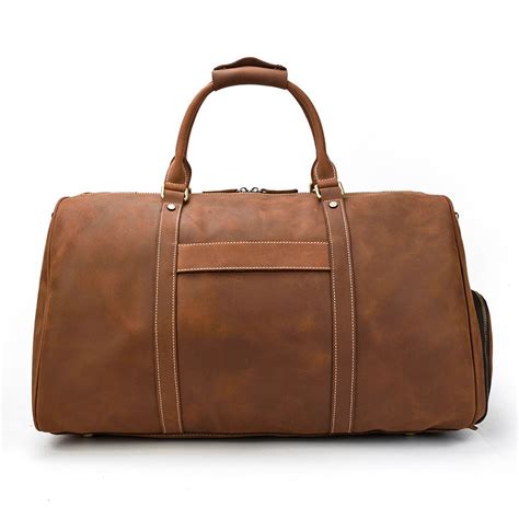 Vintage Brown Leather Mens Overnight Bag Weekender Bag Brown Travel B