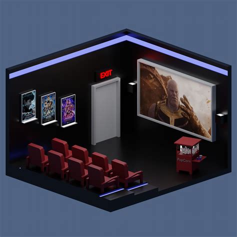 3d Model Low Poly Movie Theater Vr Ar Low Poly Cgtrader