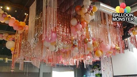 Organic Balloon Decoration With Tassels On Ceiling For Bar Mitzvah