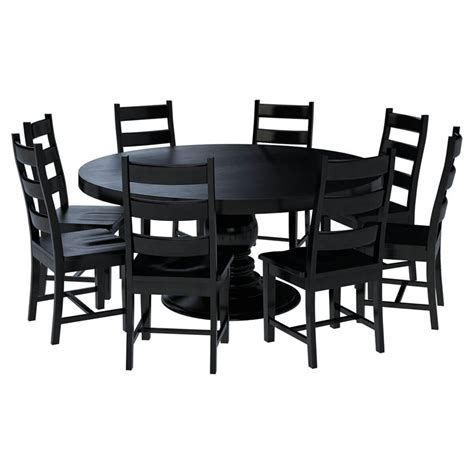 Living room, bedroom, dining room, patio Nottingham Rustic Solid Wood Black Round Dining Room Table Set