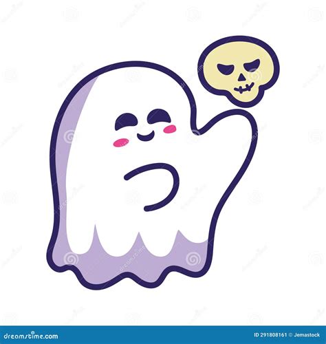 Halloween Kawaii Ghost With Skull Stock Vector Illustration Of