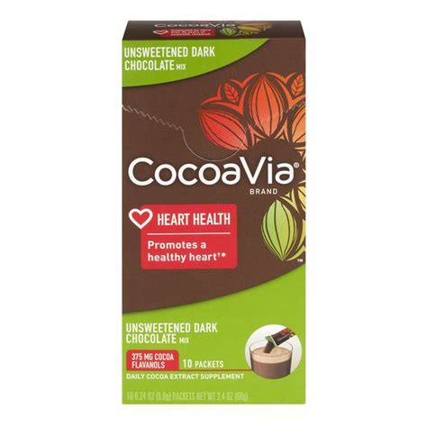 Cocoavia Brand Heart Health Unsweetened Dark Chocolate Mix Packets 10