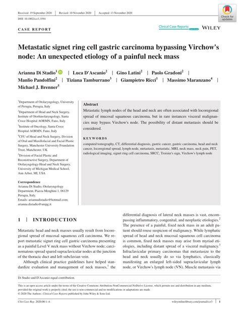 Pdf Metastatic Signet Ring Cell Gastric Carcinoma Bypassing Virchows
