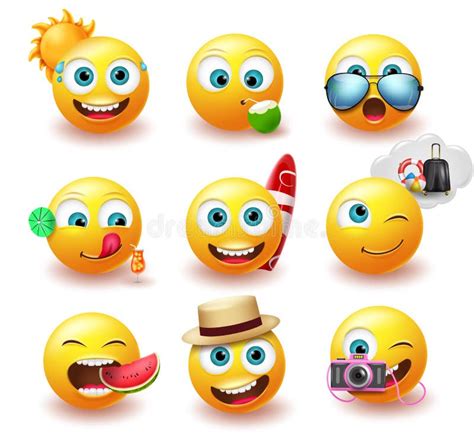 Conjunto De Vector Emoticonos De Verano De Emoji Personajes De Emojis