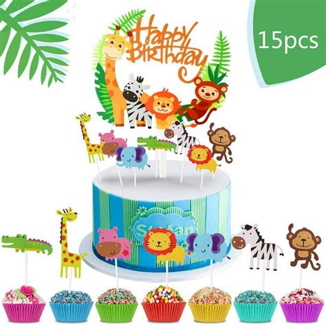 Movinpe Pcs Jungle Safari Birthday Cake Decoration Theme Birthday Party Happy Birthday Topper