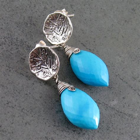 Turquoise Earrings In Sterling Silver Handmade Minimalist Etsy