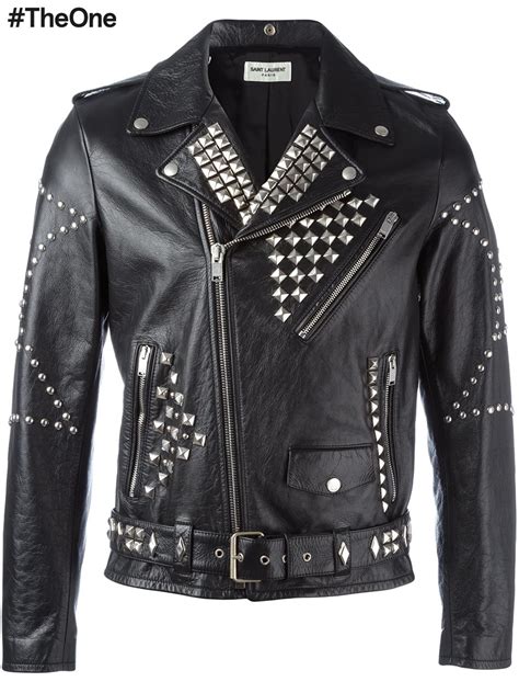 Saint Laurent Stud Embellished Leather Biker Jacket In Black For Men Lyst
