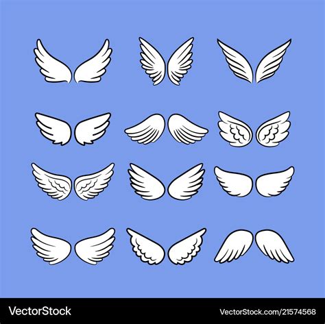 Cartoon Angel Wings Set Hand Drawn Wings Isolated Vector Image