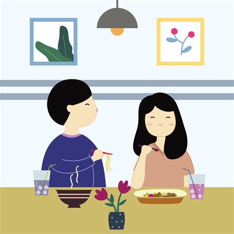 Cute Couple Eating At Restaurant Vector 242263 Vector Art At Vecteezy