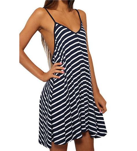 V Neck Backless Spaghetti Strap Loose Sexy Short Dress May Your Fashion