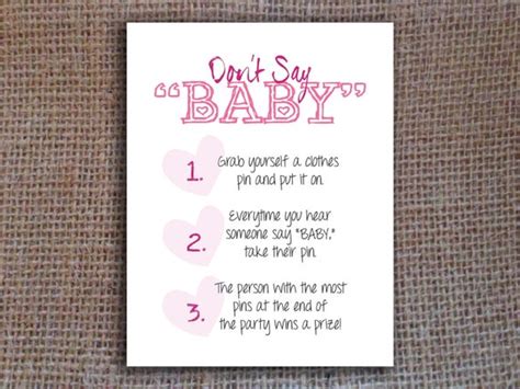 Dont Say Baby Game Baby Shower Printable Pink By Kitsyco