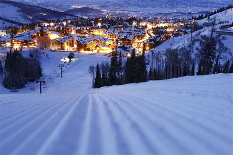 Night Park Snowfall In Deer Valley Ski Resort