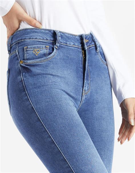 Pantalón Jean Mujer Azul Ariana Pt Tiro Alto Cintura Skinny New Wave