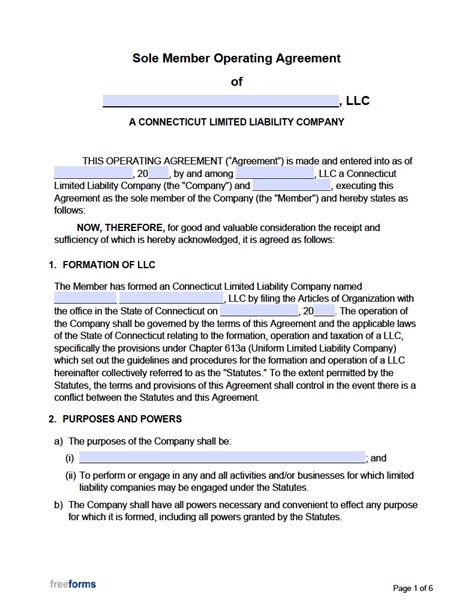 Free Connecticut Single Member Llc Operating Agreement Form Pdf Word