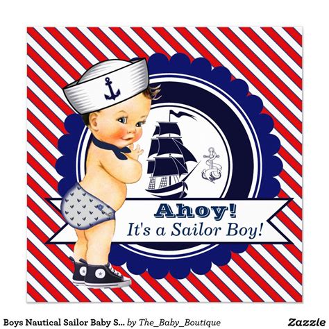 Boys Nautical Sailor Baby Shower Invitation Sailor Baby