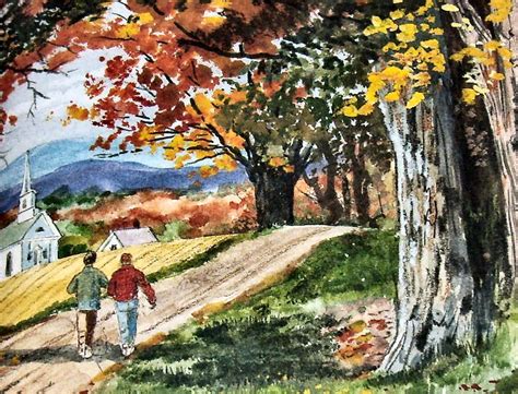 Watercolor Autumn Walk Country Scenes Autumn Walks Painting