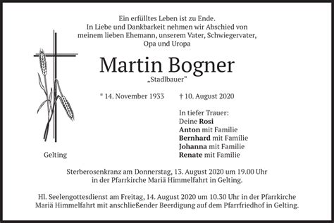 Traueranzeigen Von Martin Bogner Trauer Merkur De