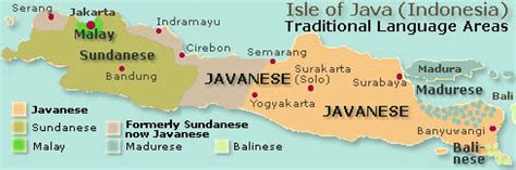 ᮏᮝ) is an island of indonesia, bordered by the indian ocean on the south and the java sea on the north. Isle of Java (Indonesia): Map of traditional language areas