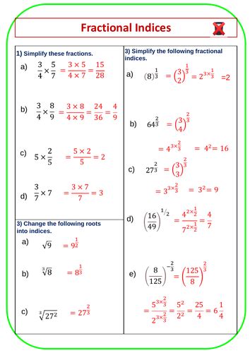 Complete Lesson Fractional Indices Ppt Worksheet And Answer Sheet
