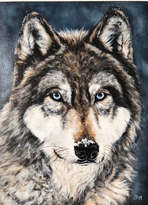 Realistic Gray Wolf Canadian Wildlife Art Painting Forest Wild Animal