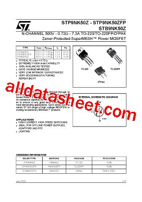 STP9NK50Z Datasheet PDF STMicroelectronics