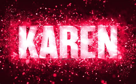 Скачать обои happy birthday karen 4k pink neon lights karen name creative karen happy