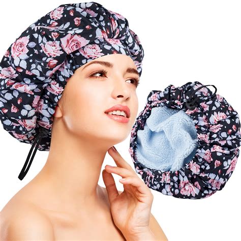 luxury shower cap for women waterproof reusable shower caps double layers microfiber terry